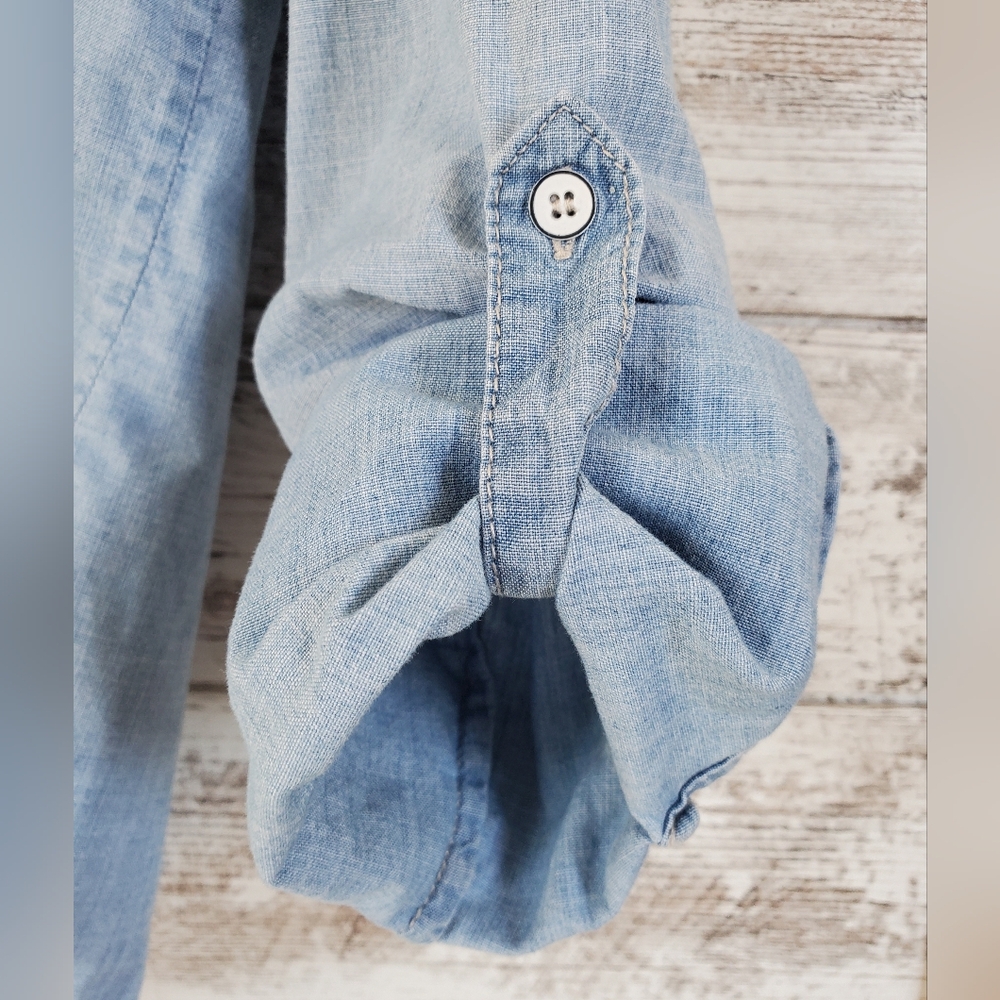 C&C California Chambray Tie Front Button Down Shirt Blue - Picture 7 of 12